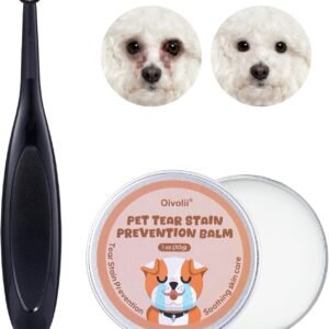 Tear Stain Remover Balm for Dogs & Cats with Pro Powder Brush – Natural Safe Gently Removes Eye Gunk & Stains – Great for White Dogs, Daily Eye Cleaning – Works Better with Pet Eye Wipes,1 oz