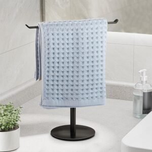 Towel Rack T-Shape Hand Holder for Bathroom,Headband and Lightweight Bathroom Racks,Kitchen Black Holder,Stainless Steel Waterproof Counter Organizer