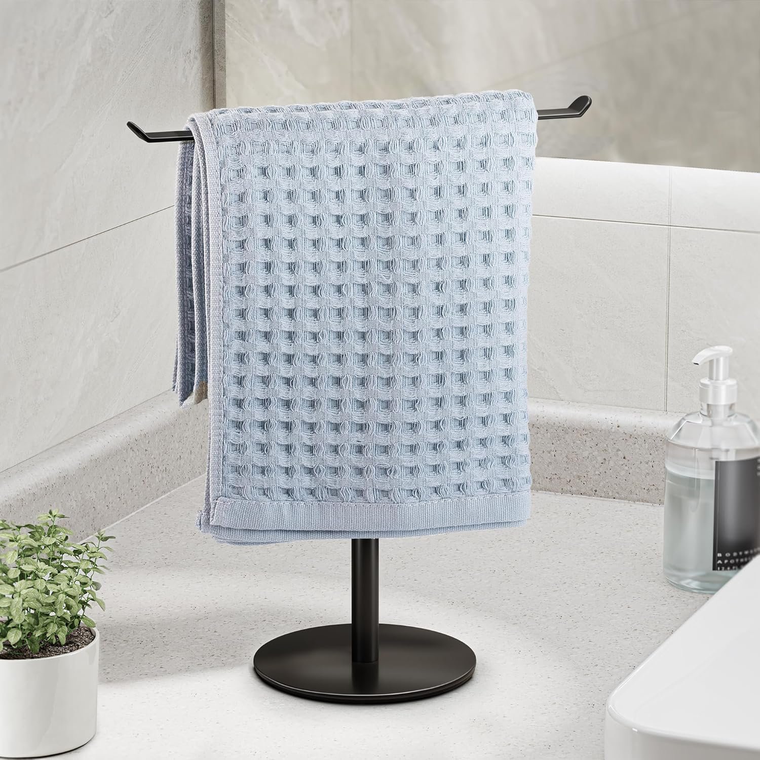 Towel Rack T-Shape Hand Holder for Bathroom,Headband and Lightweight Bathroom Racks,Kitchen Black Holder,Stainless Steel Waterproof Counter Organizer