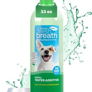 TropiClean Fresh Breath Water Additive for Dogs, Dog Breath Freshener and Teeth Cleaning Solution, No Toothpaste or Toothbrush Required, 33.8oz.