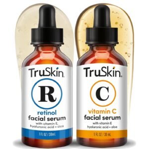 TruSkin Face Serum Duo – Vitamin C Serum & Retinol Serum for Face – AM & PM Anti Aging Skincare Routine – Brightening & Smoothing Facial Serums, 1 fl oz Each