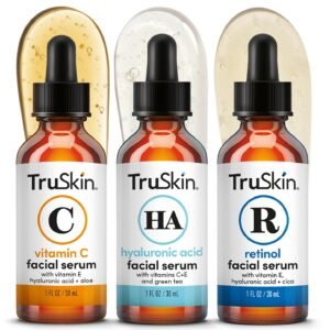 TruSkin Face Serum Trio – Vitamin C, Retinol & Hyaluronic Acid Anti-Aging Serums for Face – AM, PM & All-Day Skincare Routine – Brightening, Smoothing & Hydrating Facial Serums, 1 fl oz Each