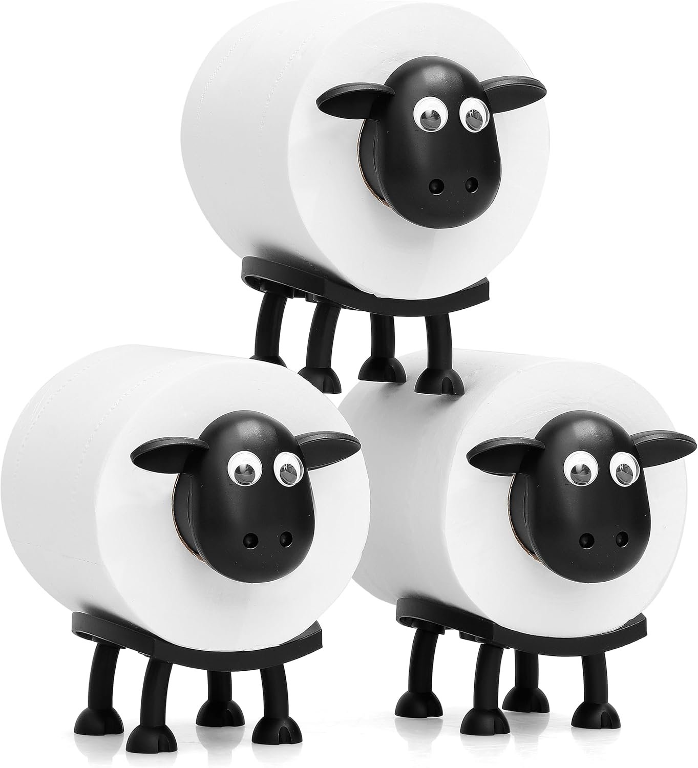 VELENTI Sheep Toilet Roll Holder, Free Standing Bathroom Set, 3D Printed, Funny Hilarious Black Sheep Loo Roll Holder, Tissue Paper Storage, Cute Bathroom Decor, X3, Set of 3