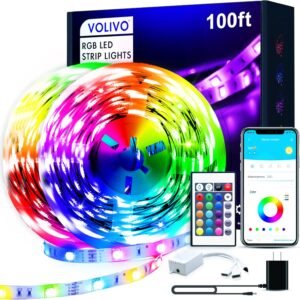 VOLIVO 100ft Led Strip Lights for Bedroom, Color Changing Led Light Strips Kit with 24 Keys IR Remote and Smart App Control, RGB Music Sync Lighting for Room, Home Decor