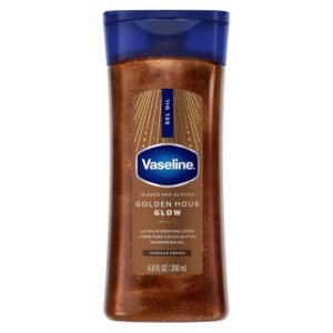 Vaseline Glazed and Glisten Golden Hour Body Gel Oil Glow Vanilla Cocoa Shimmering with Ultra-Hydrating Lipids and 100% Pure Cocoa Butter, 6.8 Oz