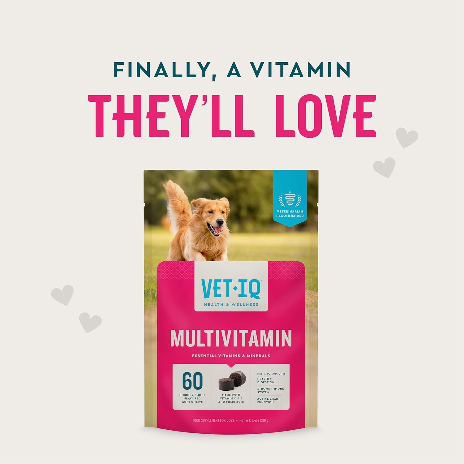 VetIQ Multivitamin Supplement for Dogs, Supports Active Brain Function, Immune System, and Digestive System, Hickory Smoke Flavored Dog Multivitamin, Made in The USA, 60 Count - Image 2