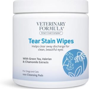 Veterinary Formula Smart Coat Complex Eye + Face Wipes for Dogs & Cats, 100 ct – Gently Remove Tear Stains, Clean Facial Fur & Eye Discharge, Fragrance-Free, Pre-Moistened