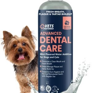 Vets Preferred Dog Breath Freshener & Water Additive for Dental Care – Fights Bad Breath, Removes Tartar & Plaque – Dog Mouthwash for Healthy Teeth & Gums, Gingivitis Support – Mint Flavor