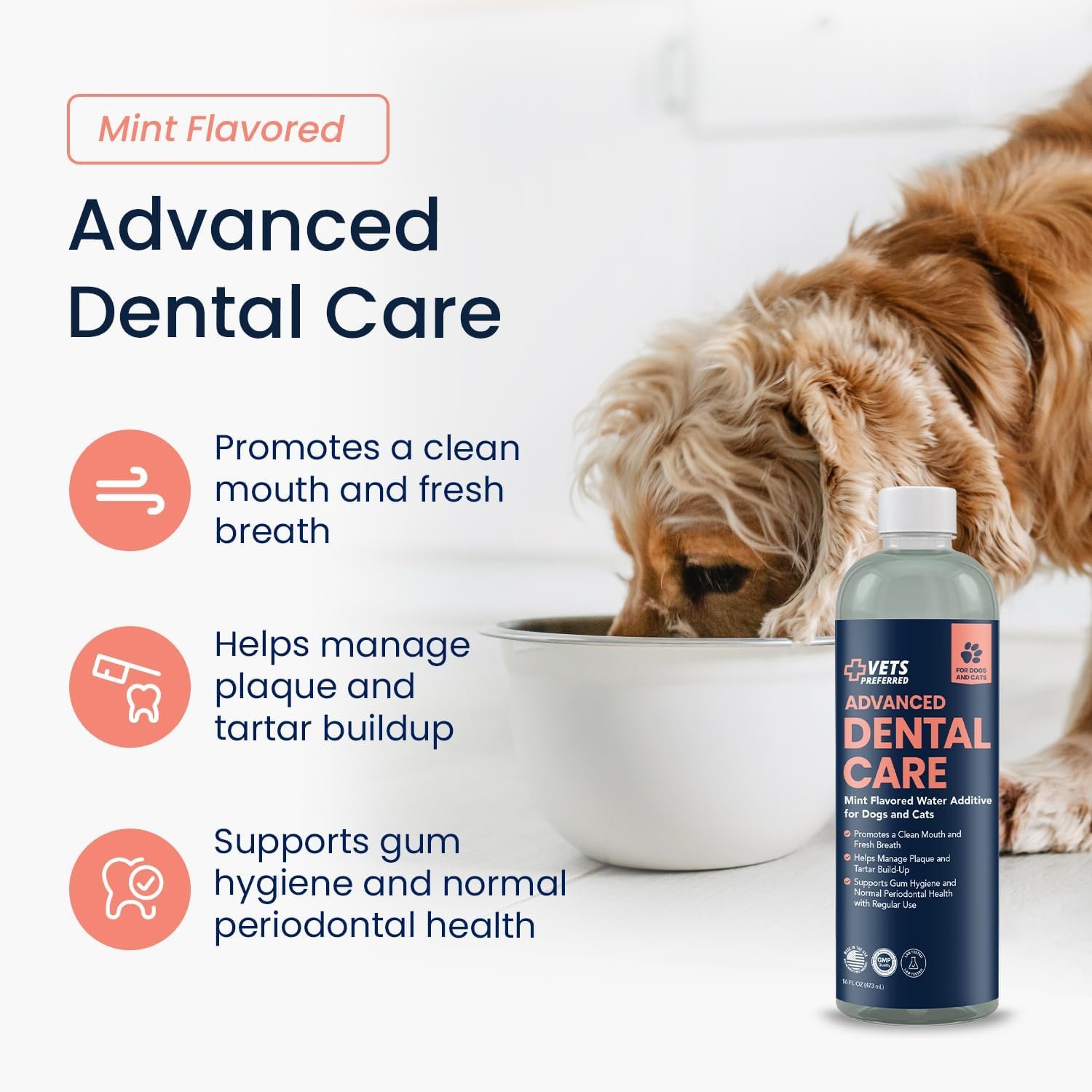 Vets Preferred Dog Breath Freshener & Water Additive for Dental Care – Fights Bad Breath, Removes Tartar & Plaque – Dog Mouthwash for Healthy Teeth & Gums, Gingivitis Support – Mint Flavor - Image 2