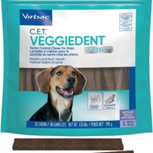 Virbac C.E.T.® VEGGIEDENT® FR3SH® Tartar Control Chews for Dogs with digestive health support, VOHC Approved, Medium 22-66lbs