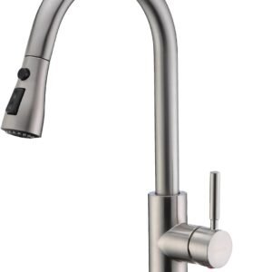 WEWE Single Handle High Arc Brushed Nickel Pull Out Kitchen Faucet,Single Level Stainless Steel Kitchen Sink Faucets with Pull Down Sprayer,Suitable for Laundry Rv Bar
