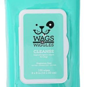 Wags & Wiggles Hypoallergenic Dog Wipes for Sensitive Skin, Fragrance Free Waterless Cleansing Towelettes for Paws Face Body & Rear, No SLS DEA Parabens, 100 Count