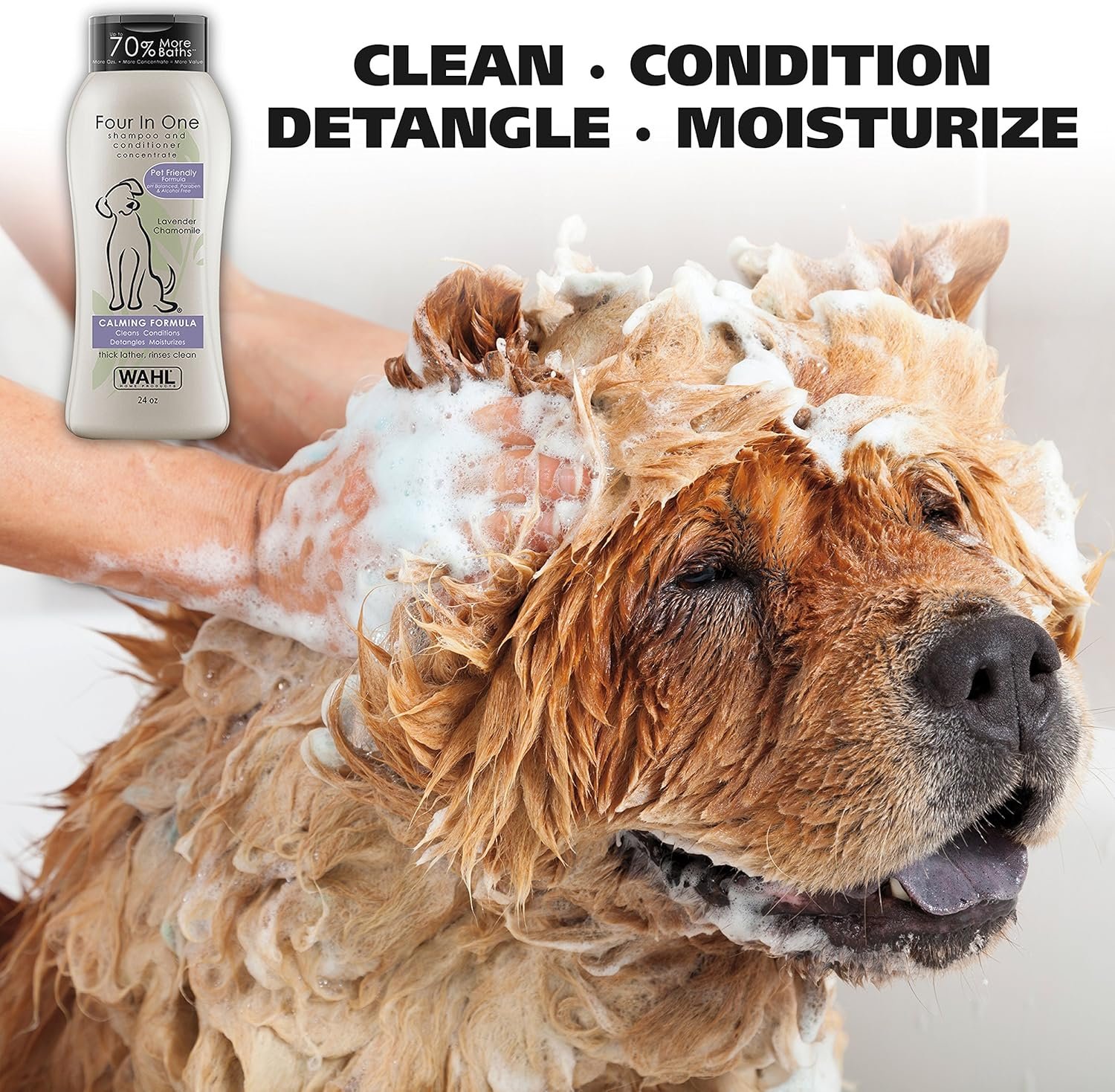 Wahl USA 4-in-1 Calming Dog Shampoo with Lavender Chamomile Scent – Cleans, Conditions, Detangles, & Moisturizes - Pet Friendly Formula - 24 Oz - Model 820000A - Image 2