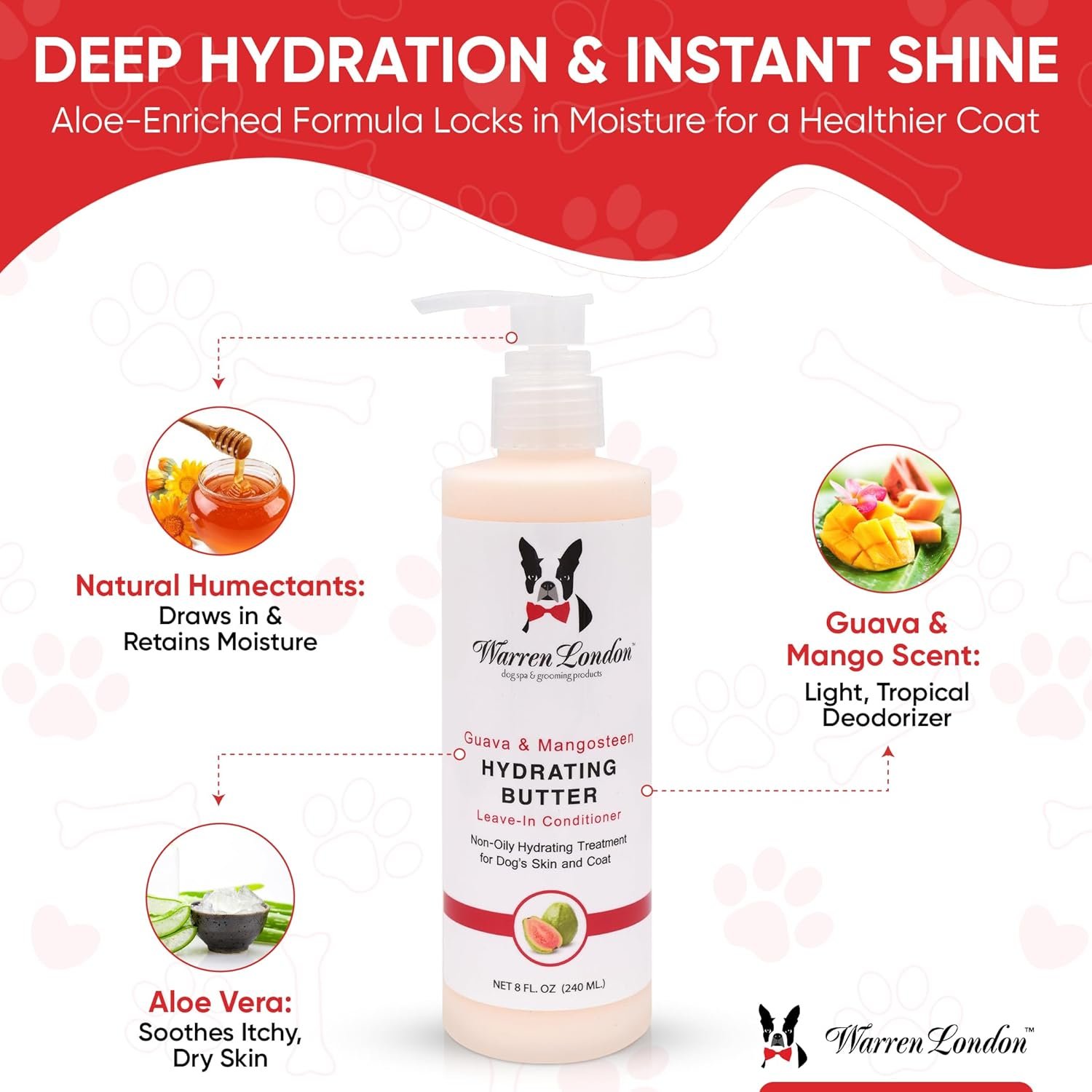 Warren London Hydrating Butter Leave in Pet Conditioner for Dogs | Lotion for Skin and Coat | Aloe Puppy & Dog Conditioner for Hair Detangler, Dry Skin, & Pet Fur Dandruff | Made in USA | Guava 8oz - Image 2