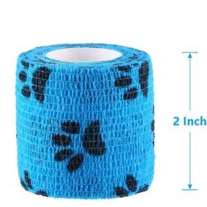 WePet Pet Wrap, Self-Adhesive, Only Sticks to Itself, Non-Woven Tape for Dog Legs, Paws, Wounds, First Aid Cohesive Gauze for Horse, Cat, Bird, Animal, 6 Rolls, 2 Inch, Pawprints A