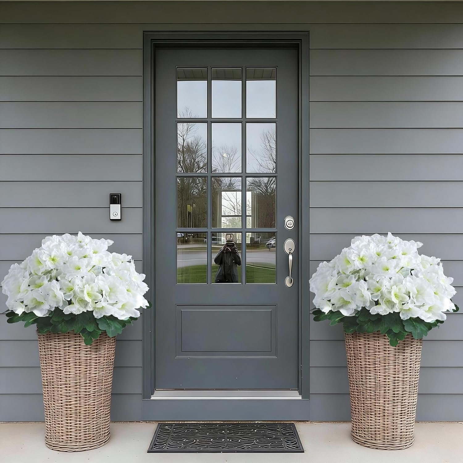 YXZZWL 8 Bundles Artificial Flowers for Front Door, Fake Silk Azalea Bouquet Silk Flowers for Outside UV Resistant Realistic Faux Plants for Planter Farmhouse Patio Garden Walkways Home Decor (White) - Image 2