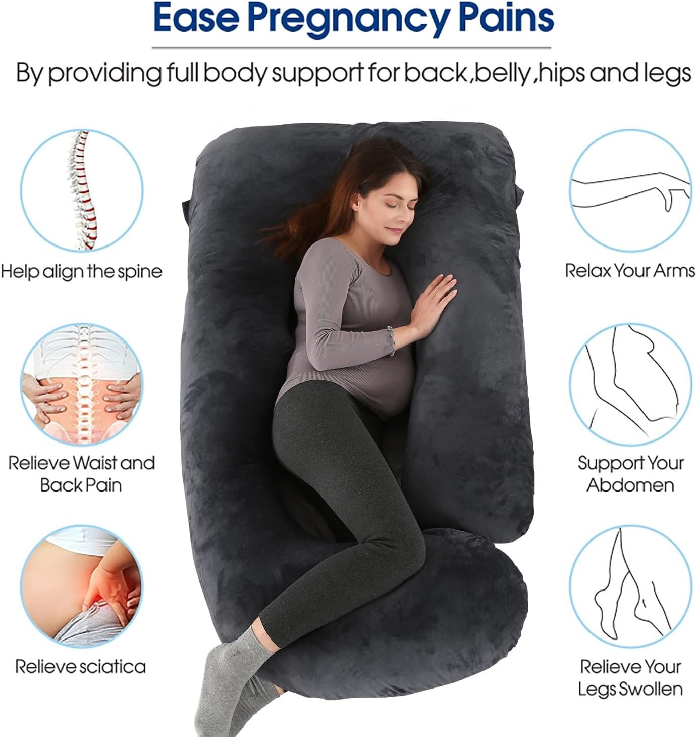 cauzyart Pregnancy Pillows for Sleeping U-Shape Full Body Pillow and Maternity Support - for Back, HIPS, Legs, Belly for Pregnant Women with Removable Washable Cover(Black) - Image 2