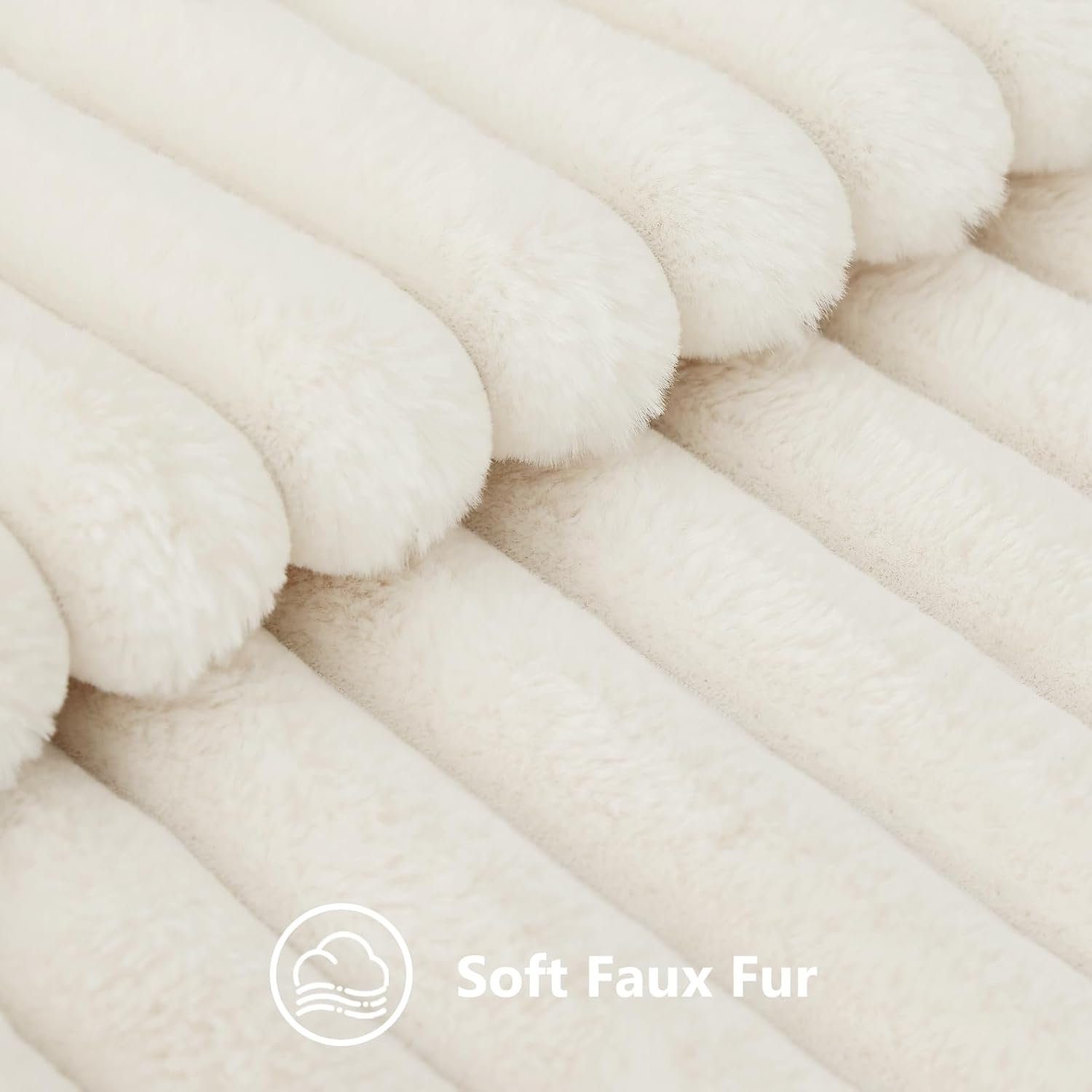 decorUhome Cozy Faux Fur Spring Throw Pillow Covers 18x18 Set of 2 Decorative Soft Plush Striped Modern Farmhouse Boho Couch Pillow Cases with Velvet Back for Sofa Bed Living Room, Cream White - Image 2