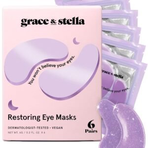 grace & stella Retinol Under Eye Patches for Puffy Eyes and Dark Circles, Restoring Gel Under Eye Masks with Hyaluronic Acid - Vegan Cruelty-Free Skincare - Gifts for Girlfriend (Purple, 6 Pairs)