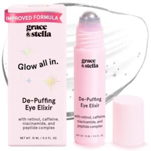 grace & stella Under Eye Brightener Roller - Airplane Travel Essentials - Travel Size Toiletries - Retinol & Caffeine Eye Serum for Puffiness, Dark Circles, Wrinkles - Vegan Skincare (15ml / 0.51floz)