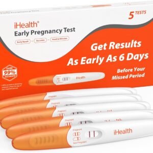 iHealth Pregnancy Test 5-Pack, Detect Early Pregnancy 6 Days Before Missed Period with 99% High Sensitivity. Easy at-Home Fertility HCG Test with Pink Dye, Individually Wrapped, Pruebas de Embarazo
