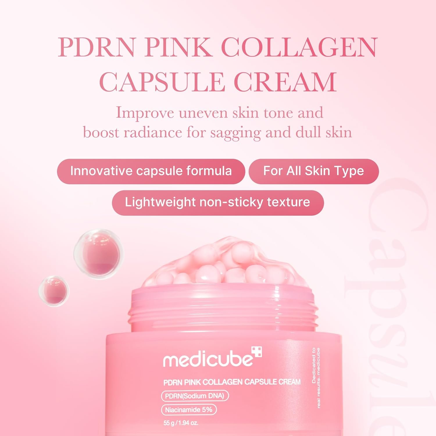 medicube Capsule Cream with Salmon DNA PDRN Pink Collagen | Lightweight Moisturizing Cream with PDRN, Niacinamide for Uneven Skin Tone and Texture, Glow hydration | Korean Skincare, 1.94 oz - Image 2