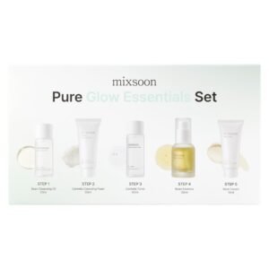 mixsoon Pure Glow Essentials Set-5-Step Skincare Kit - Travel kit, Hydrating Skincare Gift Set, Cleansing Oil, Foam, Toner, Essence, Cream (15ml*1+20ml*3+30ml*1) Korean Glass Skin Care