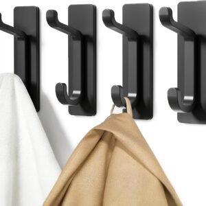 pickpiff Wall Hooks for Coat and Towel: 13LB Strong Adhesive Door Hanger Stick on, Black 4 Pack