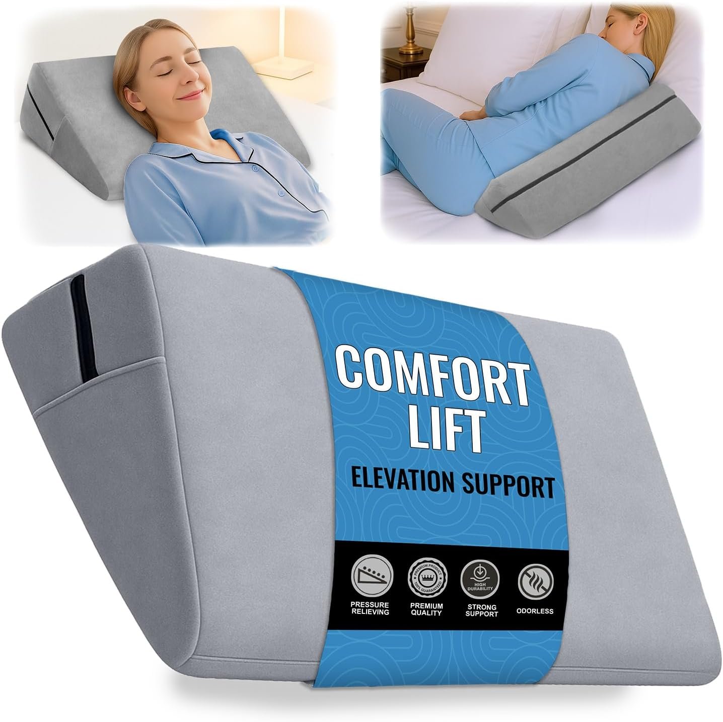 sokoro Bed Wedge Pillow for Sleep Apnea, GERD Acid Reflux Snoring Relief, Pregnancy Side Sleeper Pillow for Adults Seniors Neck Pain Back Sleeping, Leg Elevation Pillows for After Surgery Gifts, Grey