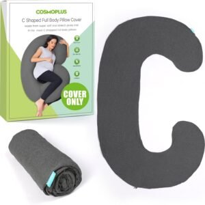 𝐏𝐫𝐞𝐠𝐧𝐚𝐧𝐜𝐲 𝐏𝐢𝐥𝐥𝐨𝐰 𝐂𝐨𝐯𝐞𝐫 COSMOPLUS C Shaped Full Body Pillow Case 𝐂𝐨𝐯𝐞𝐫 for Maternity,Stretchy Cool Breathable Jersey Fabric,Provides Sleep and Pregnancy Support,Heather Grey