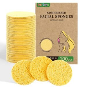 100-Count Compressed Facial Sponges, Natural Cosmetic Spa Sponges for Facial Cleansing, Exfoliating Mask, Makeup Remover, Travel Face Sponges - Yellow