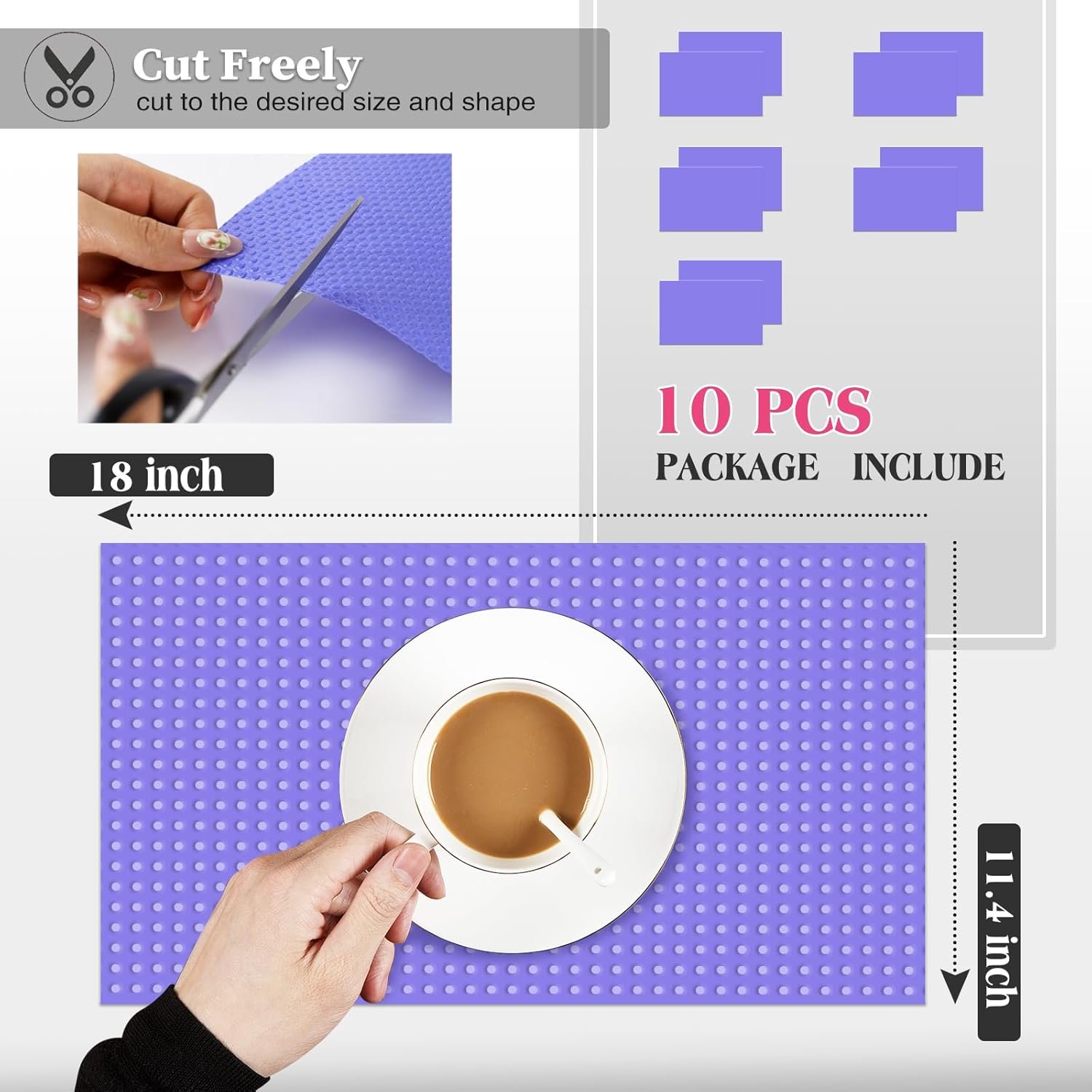 10Pcs Refrigerator Liners, Washable Fridge Liner Shelf Mats Refrigerator Pads for Cupboard Cabinet Drawer Home Kitchen Accessories Organization (Purple) - Image 2