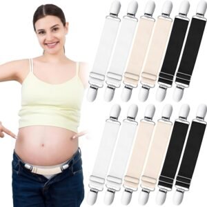 12 Pcs Adjustable Maternity Pants Extender, Maternity Suspenders Belly Band for Pregnant Women, Elastic Waistband Belt Extender, Boot Stirrups Clips, Pregnancy Clothes Accessory for Comfort Support