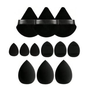 12 pcs Makeup Sponge Blender Sponges for Liquid, Cream, and Powder, Make up sponges for foundation Powder Puff Face Triangle Face Makeup Puff Wet Dry Dual-Use (Black)