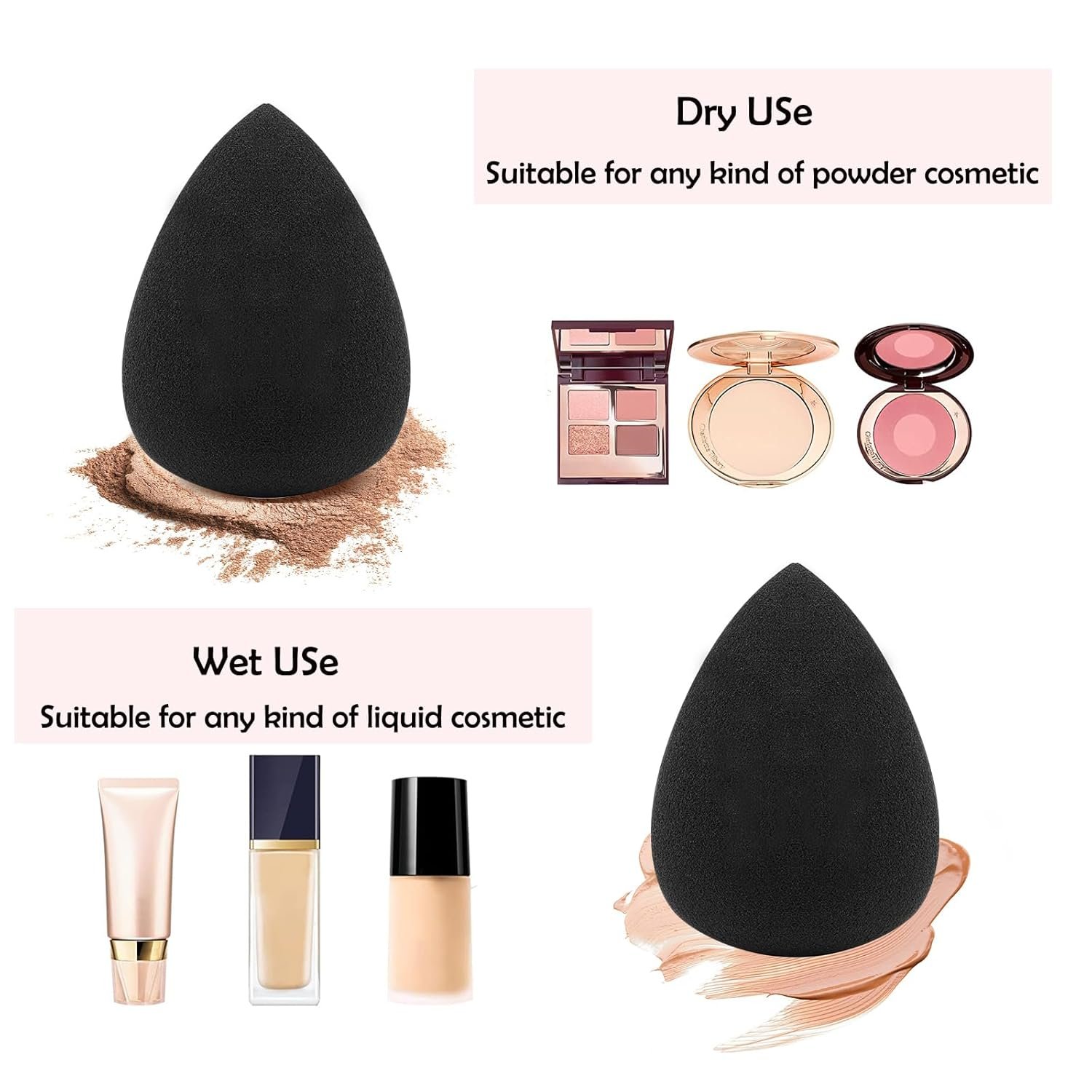12 pcs Makeup Sponge Blender Sponges for Liquid, Cream, and Powder, Make up sponges for foundation Powder Puff Face Triangle Face Makeup Puff Wet Dry Dual-Use (Black) - Image 2