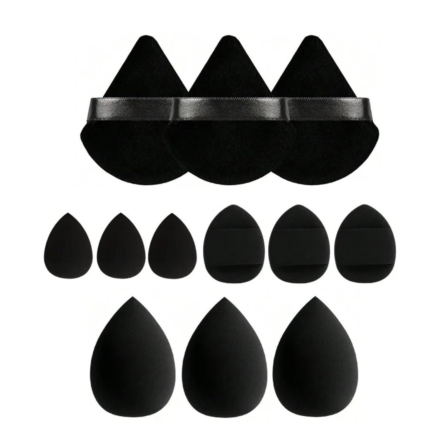 12 pcs Makeup Sponge Blender Sponges for Liquid, Cream, and Powder, Make up sponges for foundation Powder Puff Face Triangle Face Makeup Puff Wet Dry Dual-Use (Black)