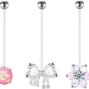 14G 38mm Pregnancy Belly Button Rings Flexible Bioplast Long Bar Flower Belly Rings for Maternity Clear Navel Piercing Retainer