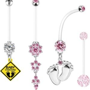 14G Flexible Clear Acrylic Pregnancy Belly Button Ring Flower,letter Dangle Pregnancy Maternity Belly Rings