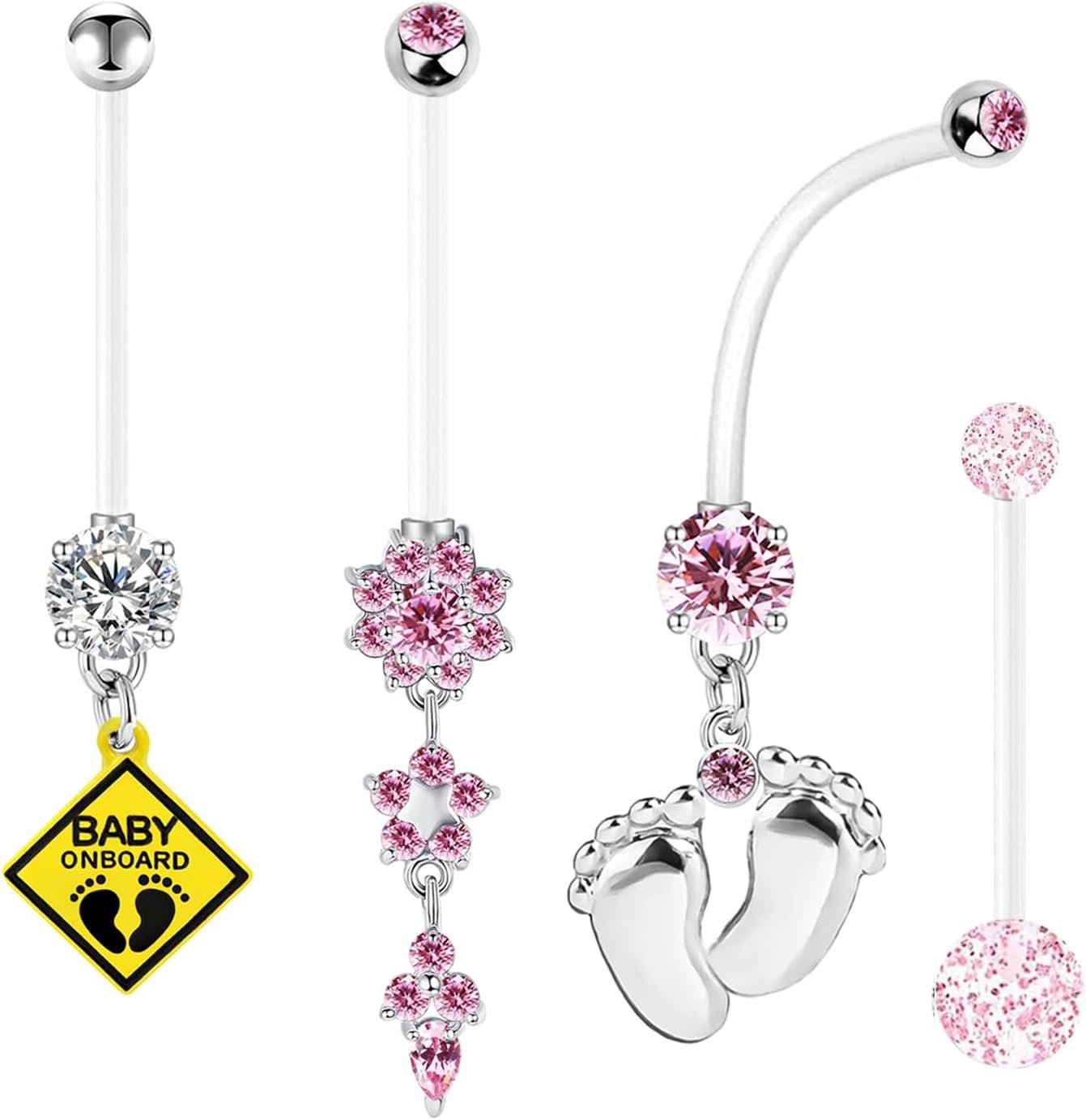 14G Flexible Clear Acrylic Pregnancy Belly Button Ring Flower,letter Dangle Pregnancy Maternity Belly Rings