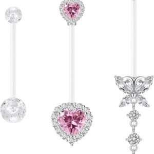 14G Heart Flexible Clear Acrylic Pregnancy Belly Button Ring Butterfly Dangle Pregnancy Maternity Belly Rings