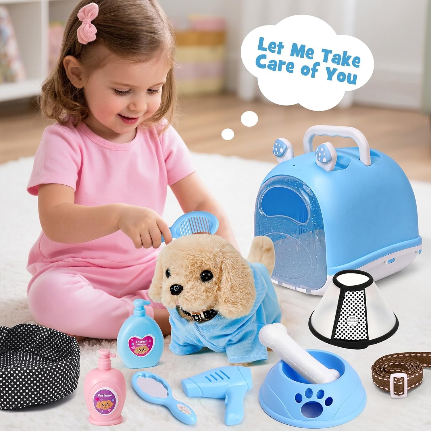 14pcs Robot Dog Toys for Kids Girls Boys 3-6, Realistic Electronic Interactive Plush Toy Dog with Walk & Bark, Pretend Play Puppy Pet Care Playset, 3 4 5 6 Year Old Girl Birthday Gift Ideas - Image 2