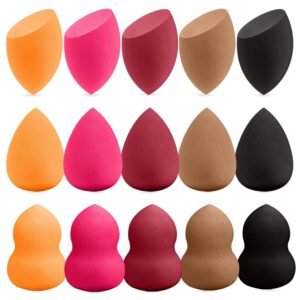 15 Pcs Multicolor Makeup Sponge Set - Latex-Free, Soft & Reusable Beauty Makeup Sponge for Wet/Dry Use Blending Powder Puff for Foundation & Concealer Washable Makeup Sponges