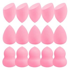 15pcs Pink Makeup Sponge Set, Non-Latex Wet & Dry Dual Use Foundation Sponge for Flawless Application, Reusable & Washable, Ultra Soft Powder Puff Blenders for Cream, Liquid & Powder Makeup