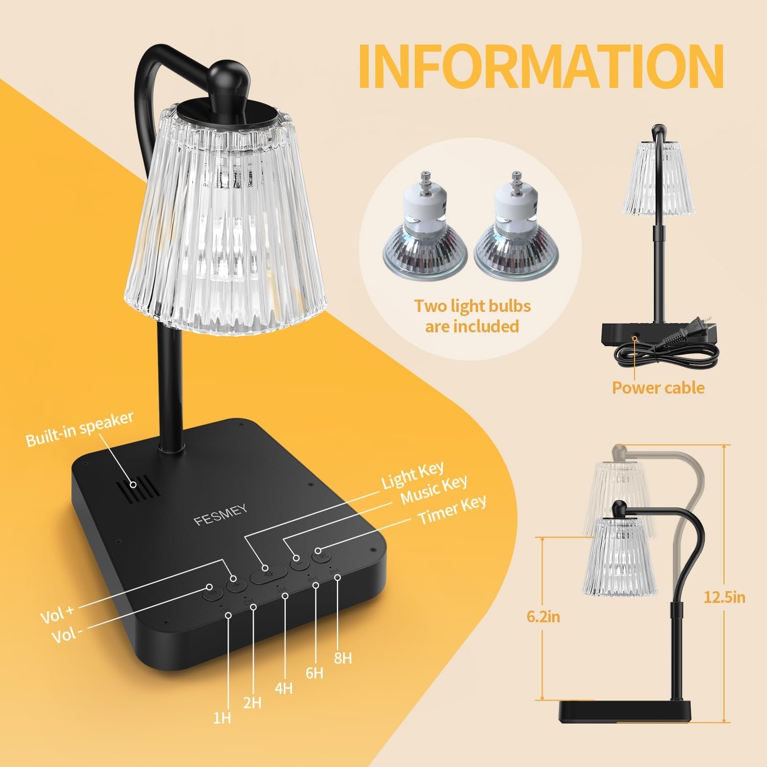 Dimmable Candle Warmer Lamp with Timer, 2-in-1 Adjustable Candle Lamp Warmer Light Sound, Touch Control Lamp Candle Warmer Light for Jar Candles - Image 3