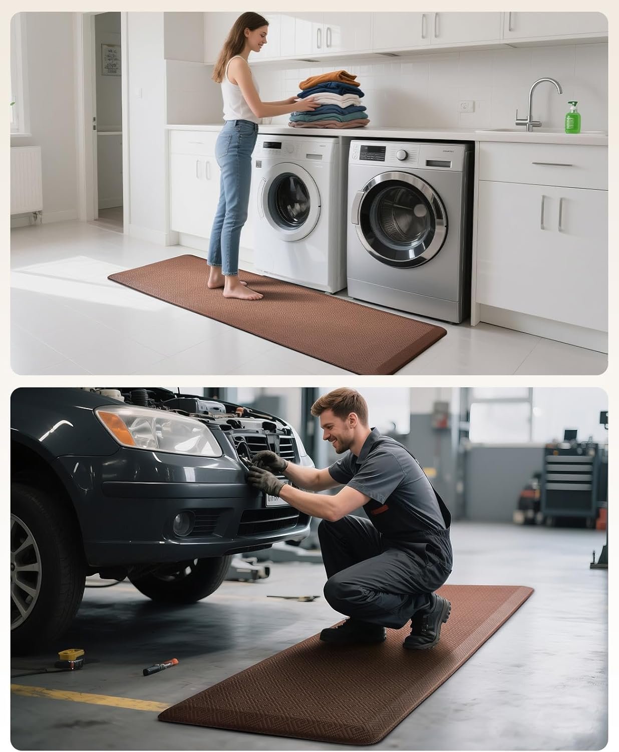 Ophanie Kitchen Mats for Floor, 3/4 Inch Thick Kitchen Rugs, 24'' x 70'' Anti Fatigue Standing Cushioned Mat, Waterproof,Comfort Ergonomic Mat for Office, Home, Sink, Brown Non-Slip Bottom - Image 4