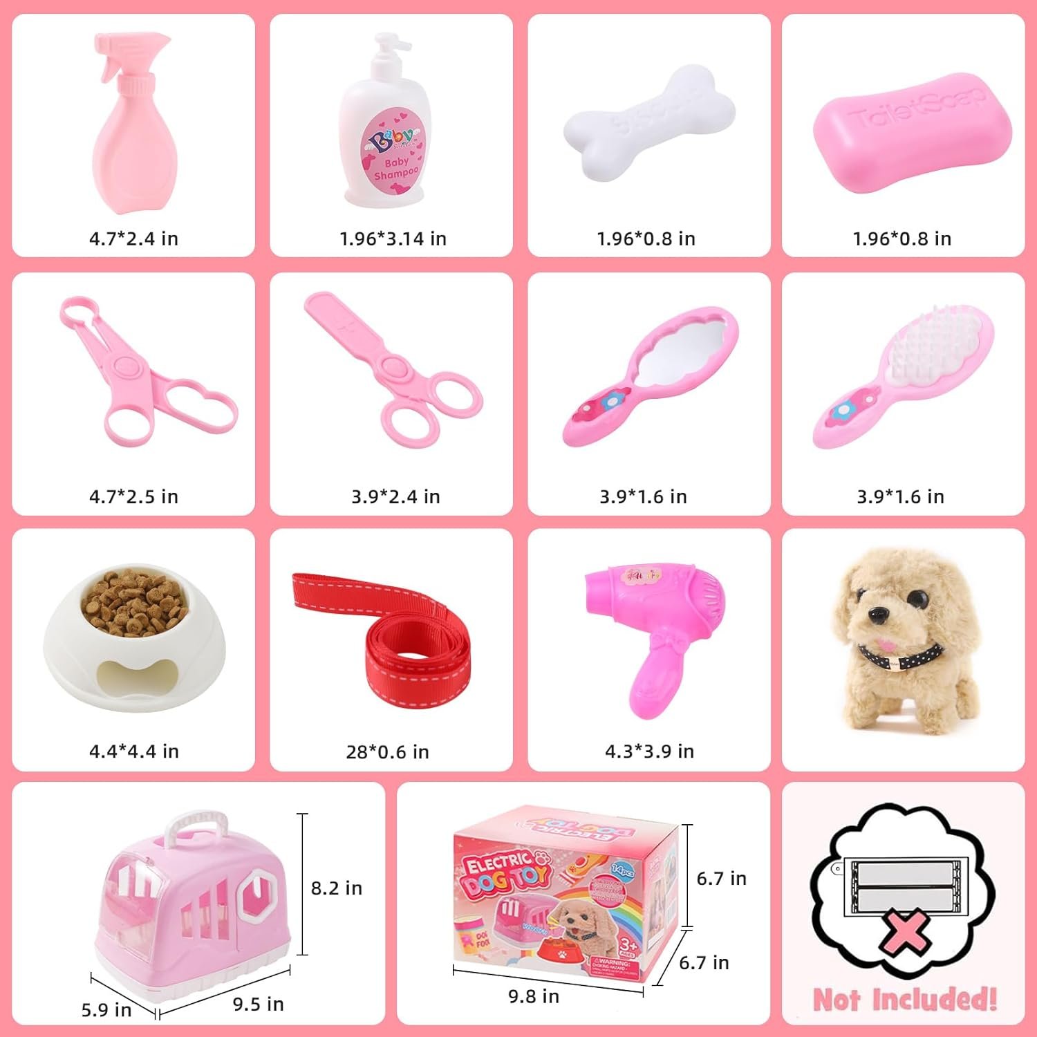 14PCS Dog Toys for Kids, Walking Barking Electronic Interactive Plush Puppy Toy with Carrier and Accessories, Pet Care Toy Set for Kids, for Girls and Boys 3 4 5 6+ Year Old - Image 7