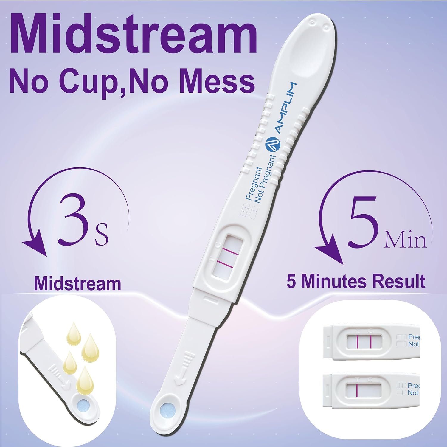 Amplim HCG Early Detection Pregnancy Test Bulk Stick 6-Days Sooner, Extra Sensitive 10 MIU/mL, Midstream 2-Sec Easy Home Tests, 99.99% Accurate Result (15 Pack) - Image 3