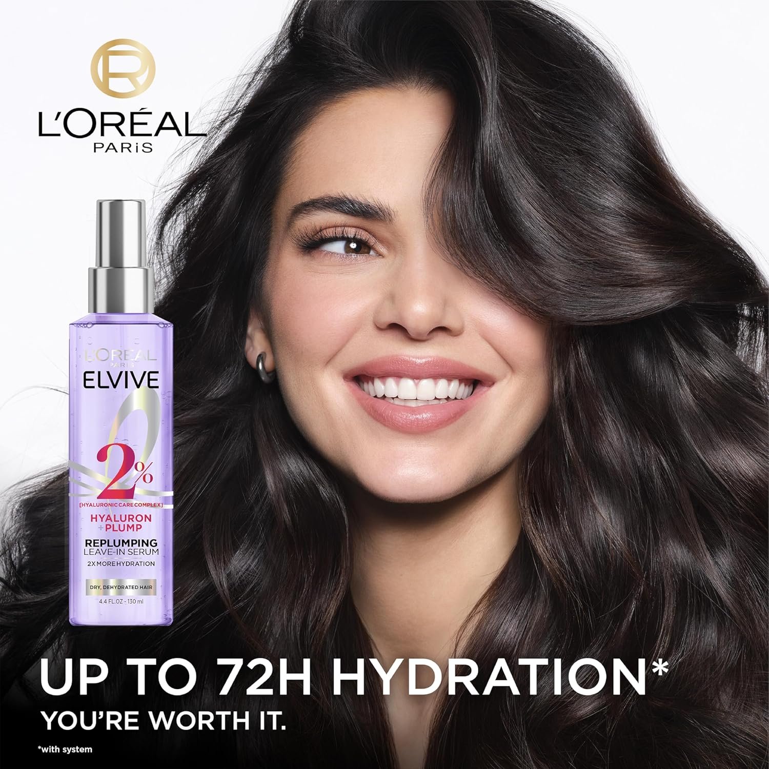 L'Oreal Paris Elvive Hyaluron Plump Moisture Plump Hair Serum for Dehydrated, Dry Hair with Hyaluronic Acid Care Complex, Paraben-Free, 4.4 Fl Oz - Image 3