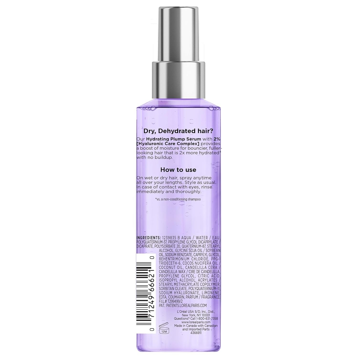 L'Oreal Paris Elvive Hyaluron Plump Moisture Plump Hair Serum for Dehydrated, Dry Hair with Hyaluronic Acid Care Complex, Paraben-Free, 4.4 Fl Oz - Image 5