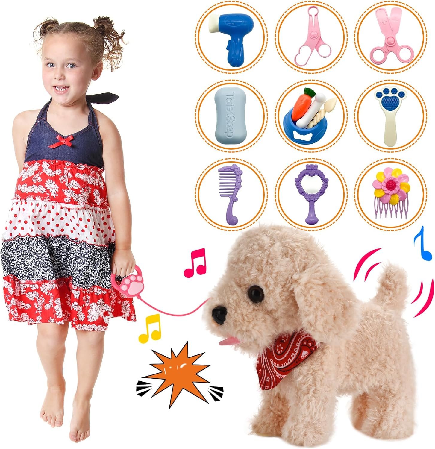 Interactive Walking Plush Puppy Toy Dog, Remote Control Electronic Robot Dog Realistic Wagging Tail, Rich Grooming Set, Gift Toy for Girls & Boys, Kids Age 3, 4, 5, 6 (Accessories Updated) - Image 3